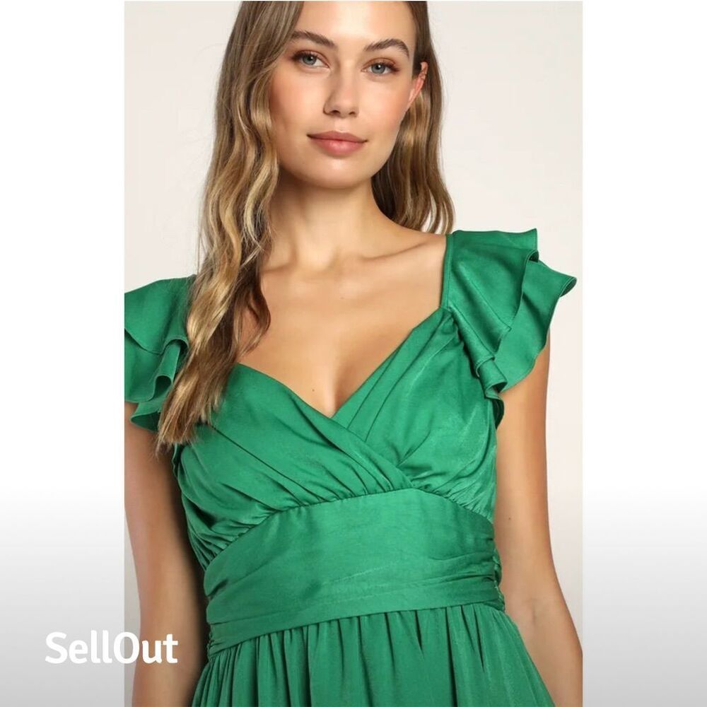 NWT Lulus Women's Green Daytime Darling Mini Dress‎ Ruffled Sleeves Party - Picture 4 of 13